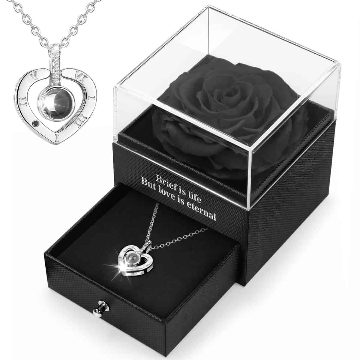 HEGUD Rosa Stabilizzata Vera, Rosa Eterna con I Love You Collana,Regalo per Lei, Donna, Mamma, Fidanzata,Moglie,San Valentino per Lei regali natale donna compleanno Anniversario Festa della mamma