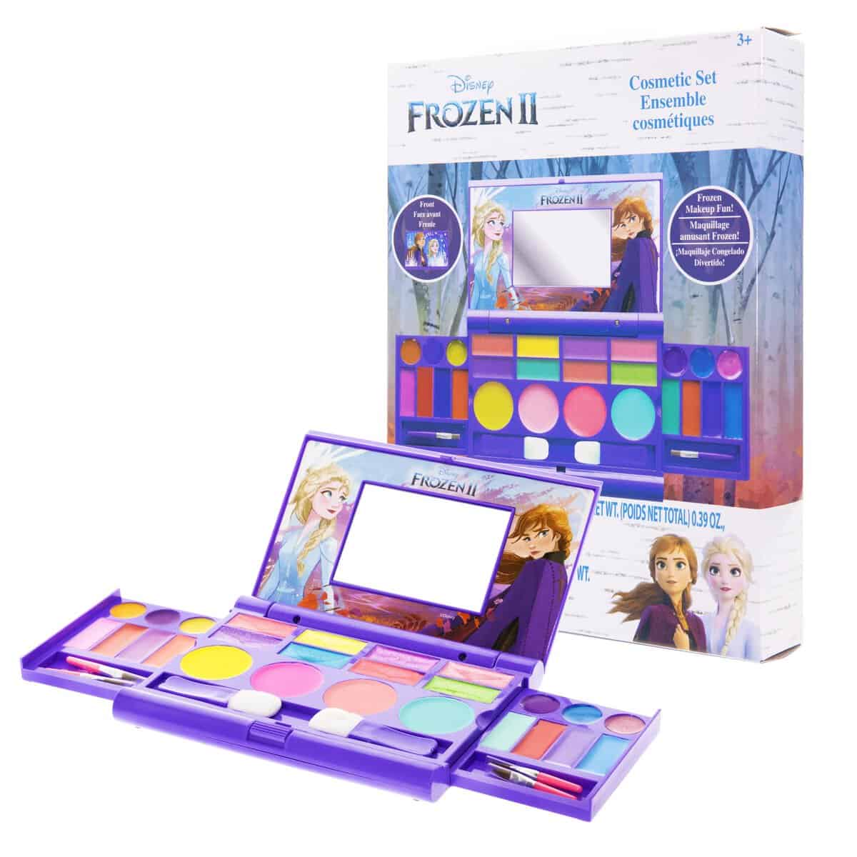 Disney Frozen 2 – Townley Girl Set Cosmetico Compatto con Specchio e 14 Lucidalabbra, 4 Luminanti , 6 pennelli. Set Makeup Colorato Pieghevole e Lavabile per bambine