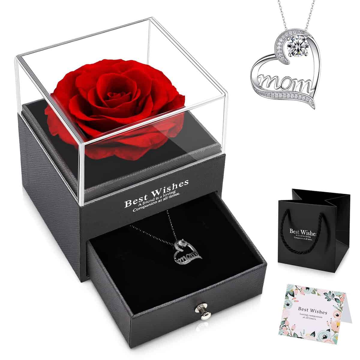 NEWUPZSI Rosa Stabilizzata Vera Rosa Eterna Regali Natale Originali per Mamma Compleanno Anniversario Natale San Valentino Festa Della Mamma Idee Regalo Mamma natale donna