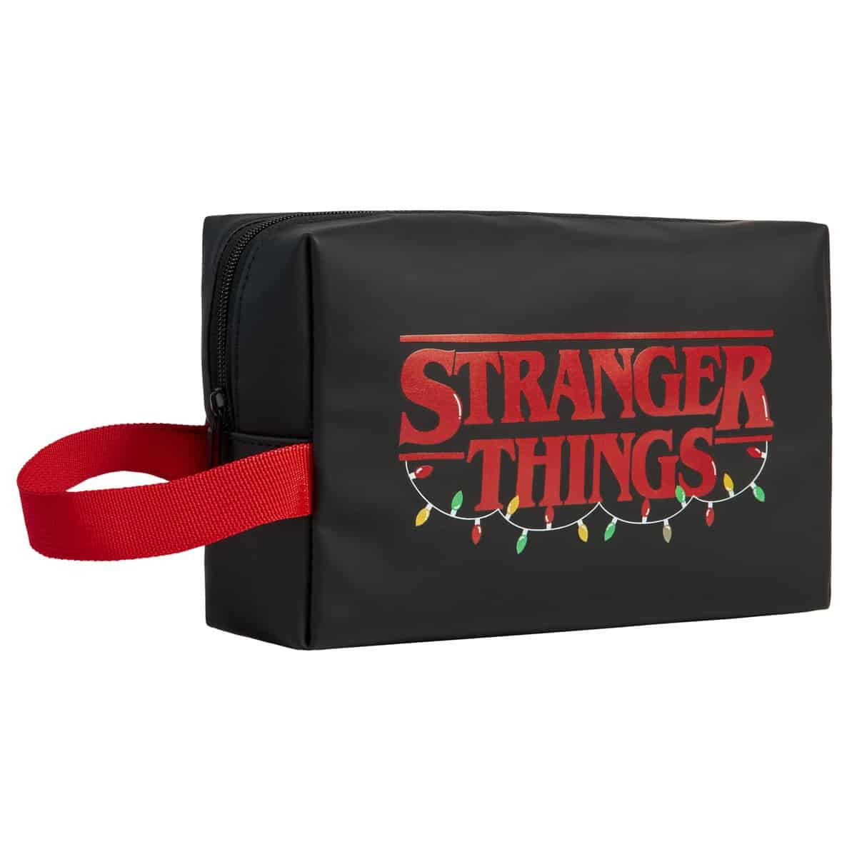 Beauty Case da Viaggio - Pochette Donna Ragazza Borsa da Toilette con Zip per Cosmetici - Trousse Porta Trucchi Stranger Things Gadget Regalo (Nero/Rosso)