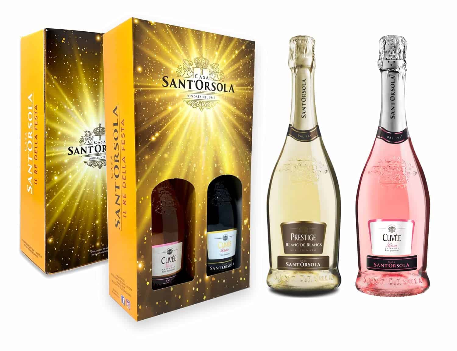 Casa Sant'Orsola Glera Confezione Regalo Pack 1 bottiglia Cuvèe Blanc de Blancs + 1 bottiglia Cuvèe Rosè (2x750ml) Esclusiva Amazon