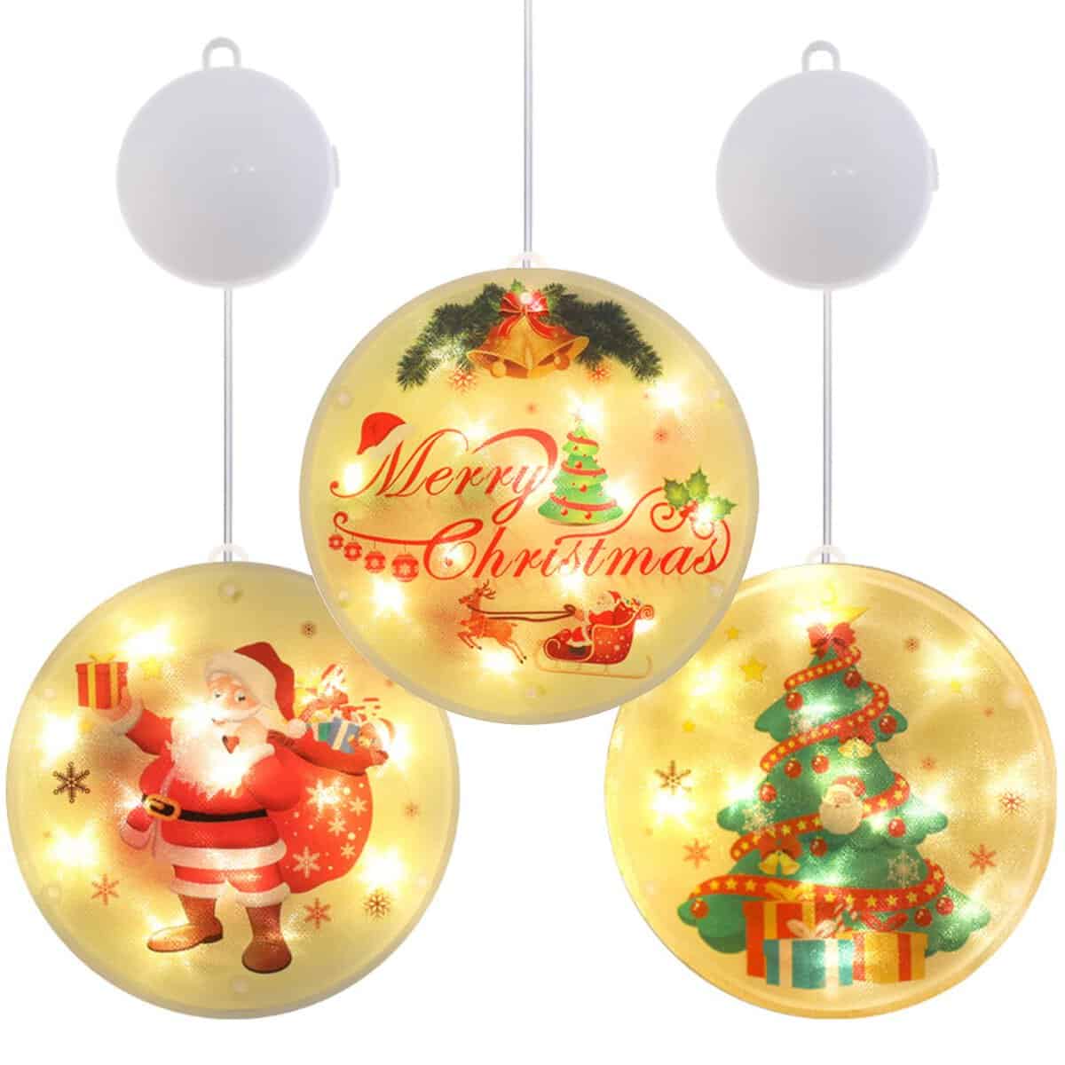 3 Pezzi Natale Decorazione Della Finestra Luce, Luci Natalizie 3d Sospese Con Ventosa, Batteria Caricata, Per Albero Delle Vacanze Finestra Interna Percorso Patio Arredamento Camera Da Letto (A)