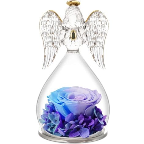 Rosa Stabilizzata con Angelo di Vetro, Regalo per Donna, Mamma, Nonna, Natale, Compleanno, Festa della Mamma.