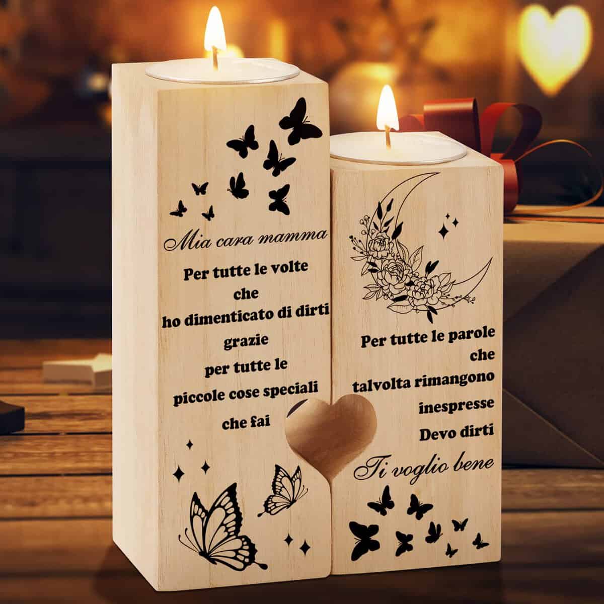 Regalo Mamma, KAAYEE Regalo Mamma Compleanno Candelabro a Forma di Cuore, Regali Mamma, Regali Personalizzati per Mamma/Lei/Donna, Regali di Ringraziamento Natale per Mamma (M, Mamma 2)