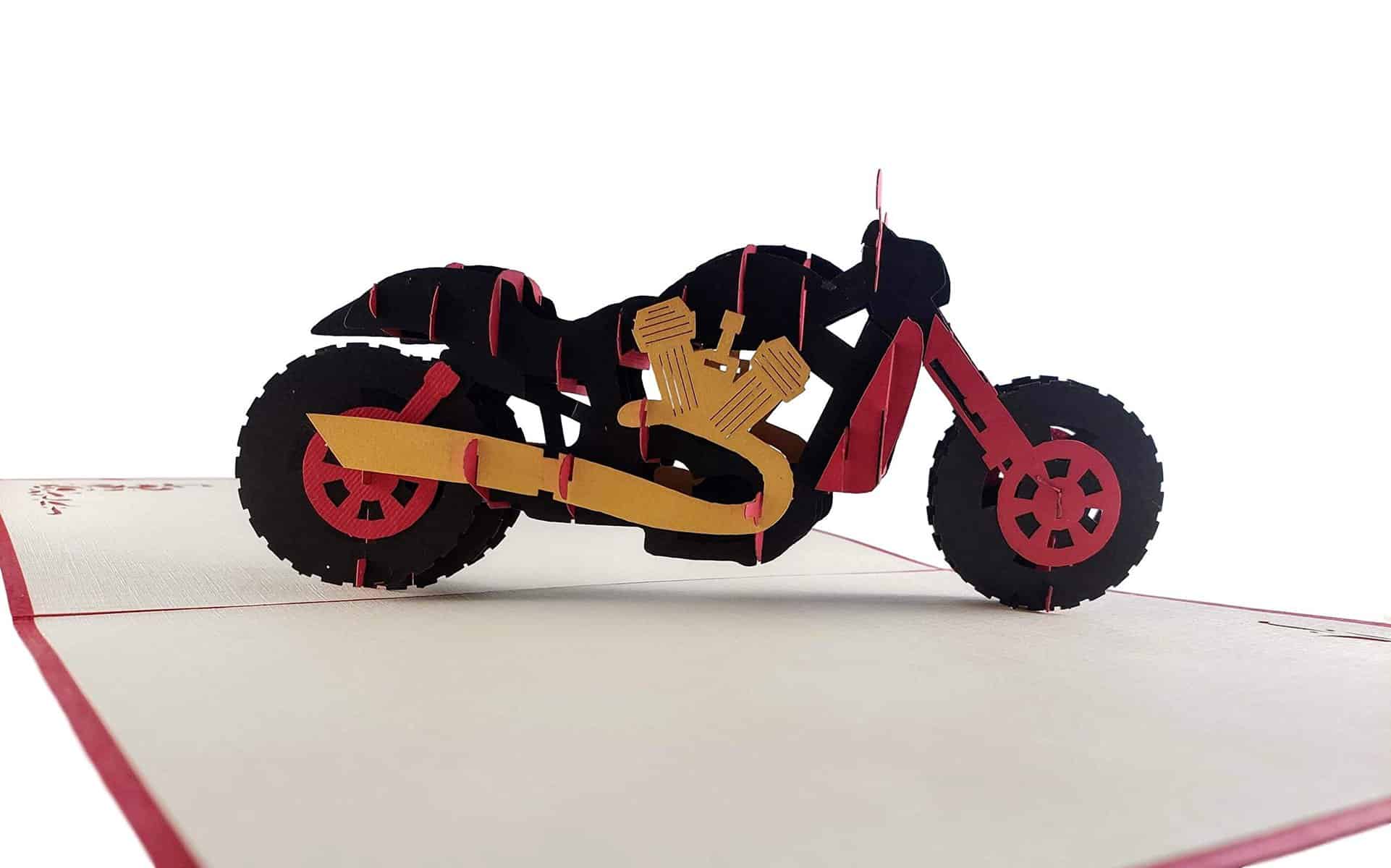 iGifts And Cards Fancy Red Motorcycle 3D Pop Up Biglietto di auguri – Buon compleanno per gli uomini, fantastico regalo di pensionamento, fantastico regalo di compleanno in ufficio, divertente festa