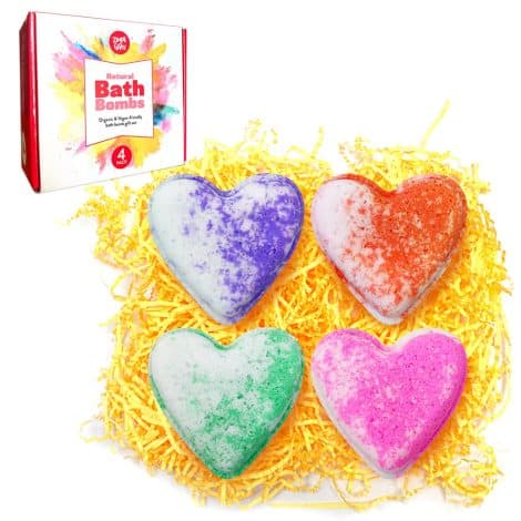 4 Bombette da Bagno a Cuore Grande di Zimpli Gifts, Set Regalo Idratante Effervescente per lei.