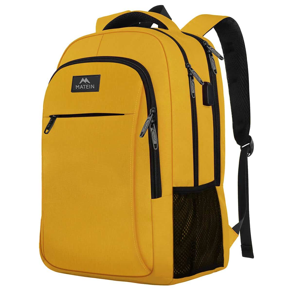 MATEIN Zaino 15.6 Pollici, Zaino Donna Zaino per PC Portatile con Caricatore USB, Zaino da lavoro Uomo per Viaggio Regalo Laptop Computer Notebook Casual, Giallo
