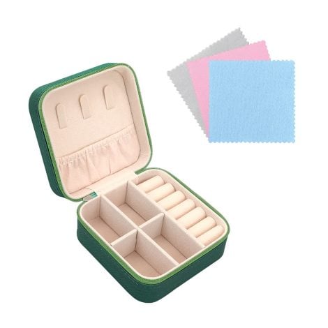 Portagioie da viaggio in pelle PU, piccolo e portatile, ideale per orecchini, anelli e collane. (Verde)
