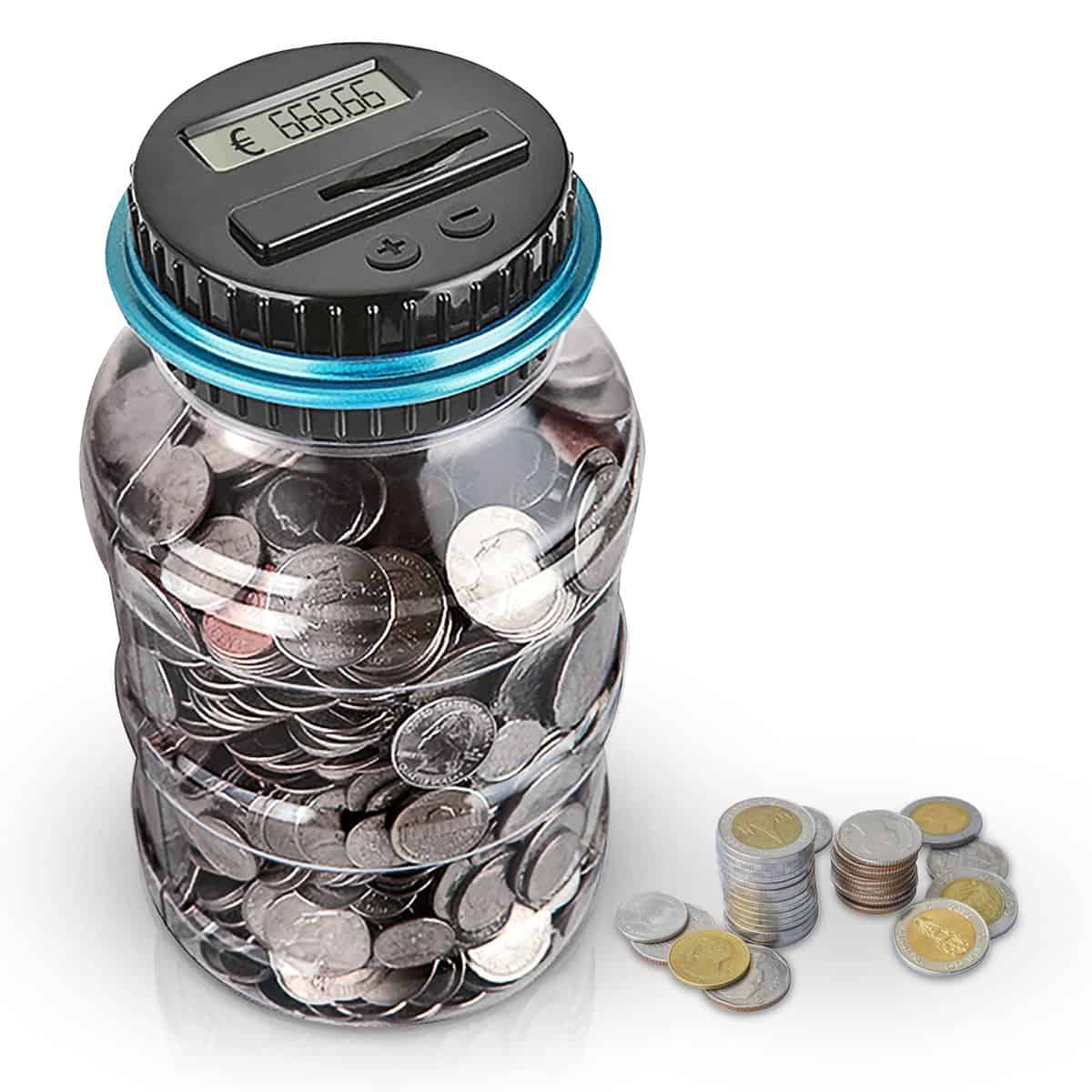 AOZBZ Digitale Salvadanaio Euro Counter, Automatico Coin Counting Soldi Scatola per i Bambini e Adulti, Sicuro Moneta Risparmio Contanti con Display LCD e Grande capacità(1,8L)