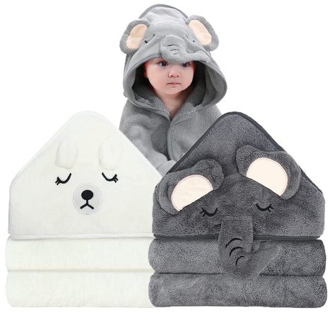 Asciugamano da Bagno in Bambù Organico con Cappuccio per Neonati e Bambini 0-3 Anni ROXANEPIG 2Pz.