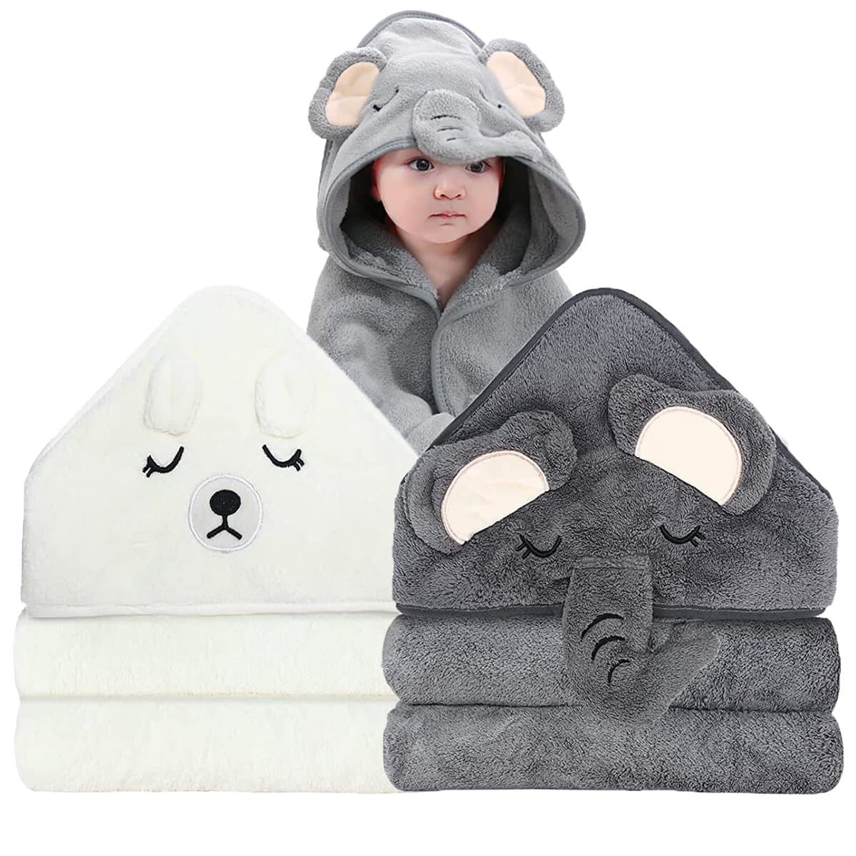 ROXANEPIG 2Pz Asciugamano con Cappuccio Asciugamano da Bagno in Bambù Organico per Bambini, Accappatoio Neonato,Asciugamano Morbido e Super Assorbente per Neonati e Bambini 0-3 Anni