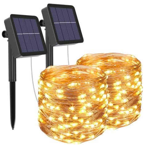 [2 Pacchi] Set di Luci Solari per Esterni con 12m di Catena Luminosa a LED da 120 Luci. Perfette per Decorare il Giardino, il Patio e le Feste.
