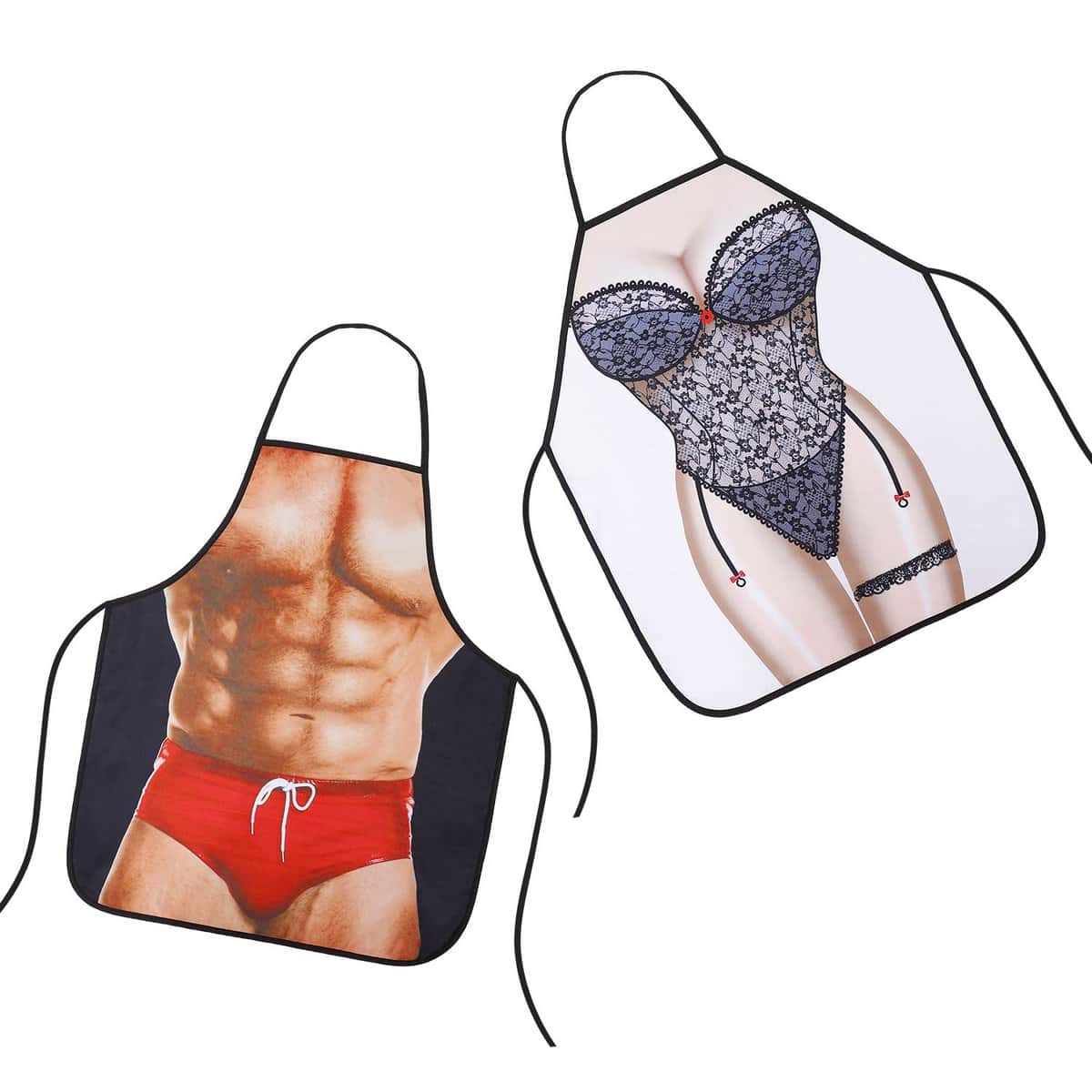 FT-SHOP Grembiule da Cucina Divertente Cucinando novità Grembiuli per Le Coppie Confezione da 2 (Donna Sexy + Uomo Muscoloso)