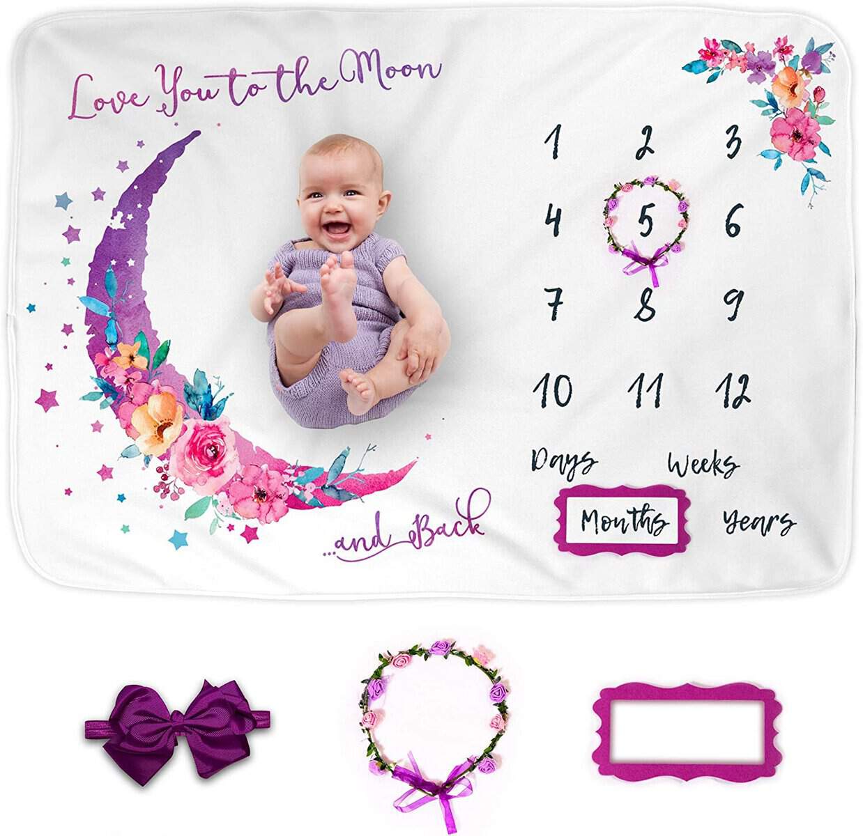 Luka&Lily Coperta Mesi Neonata Femmina - 150cm x 100cm Copertina Neonato per Bambine - Tappeto Mesi Neonato - Regali per Neonati Baby Shower