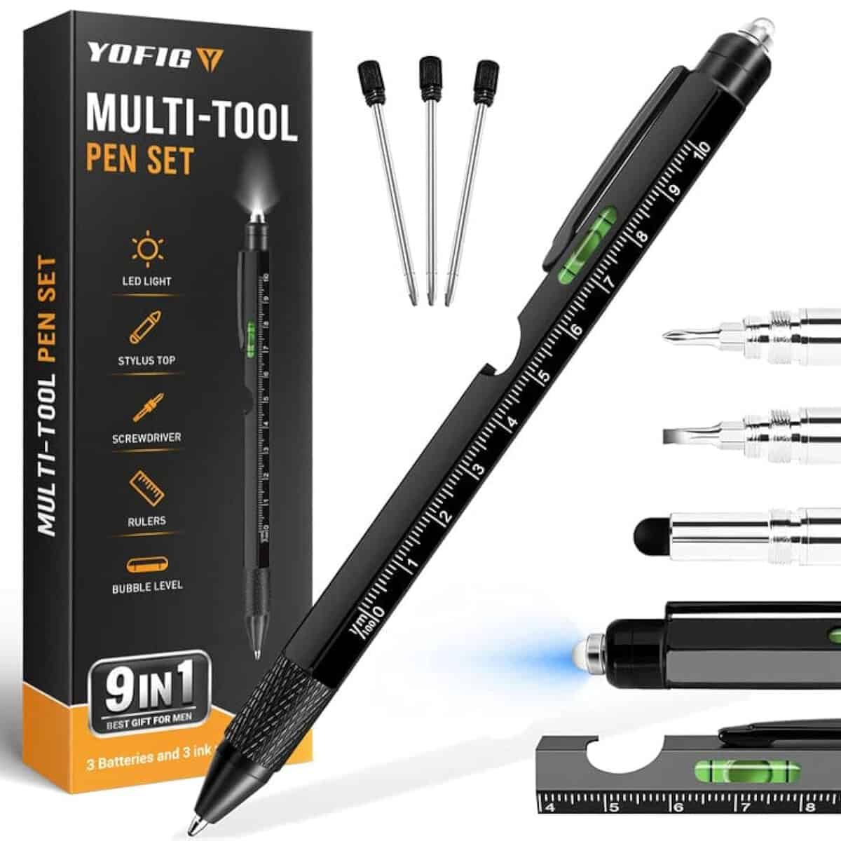 YOFIG Regalo Uomo, Idee Regalo Uomo Natale, Penna Multifunzione 9 IN 1, Idee Regalo Uomo Originale, Regali Uomo Gadget Utili, Regali per Papà/Lui, Regalo Uomo Compleanno, Regali Natale Originali