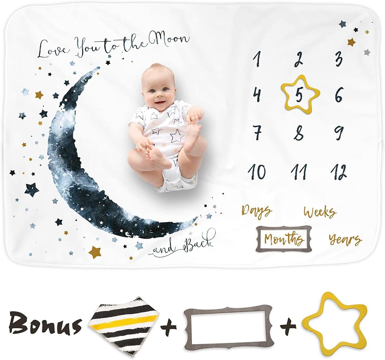 Luka&Lily Coperta Mesi Neonato Maschio - 150cm x 100cm Copertina Neonato per Bambino - Tappeto Mesi Neonato - Regalo per Baby Shower e Feste di Compleanno Bimbi
