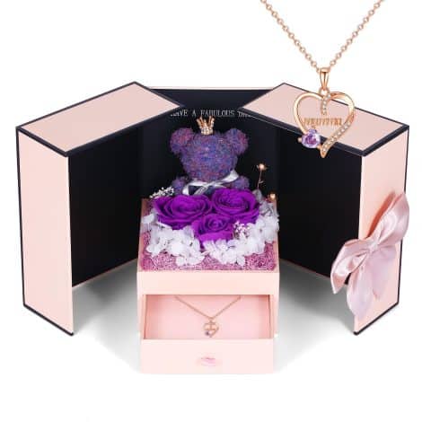Set regalo per la mamma con rosa eterna e collana, ideale per compleanni, Natale, Festa della Mamma e ringraziamenti.