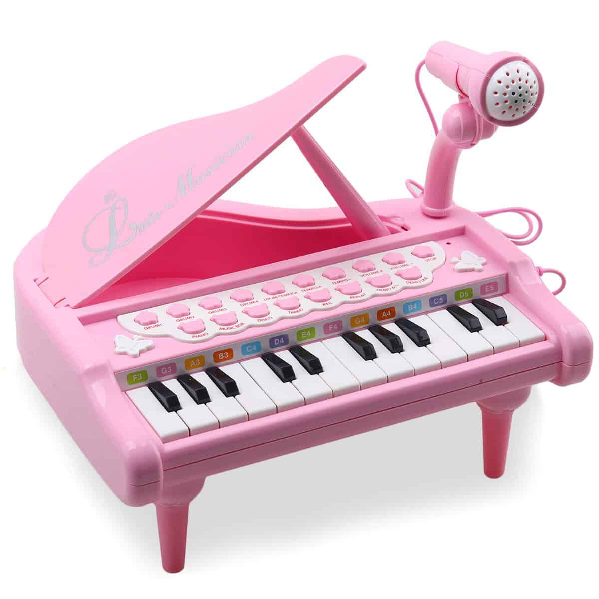 Amy & Benton Giocattolo Pianoforte per Ragazze, per età 36 messi, 24 Tasti, Strumento Musicale elettronico educativo Rosa con Microfono, Regalo di apprendimento per Bambini Piccoli