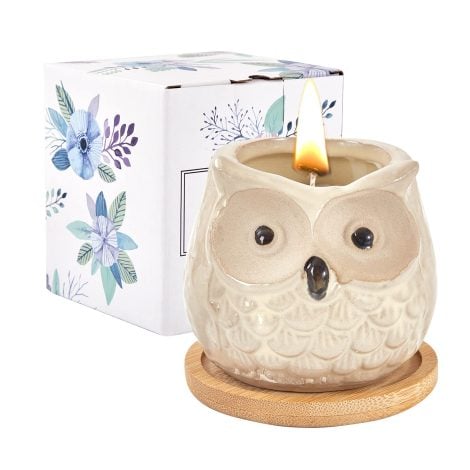 Candele Delizioso Profumo Kinforse: regali unici per donne, amiche e amici, con un tocco di gufo arancione.