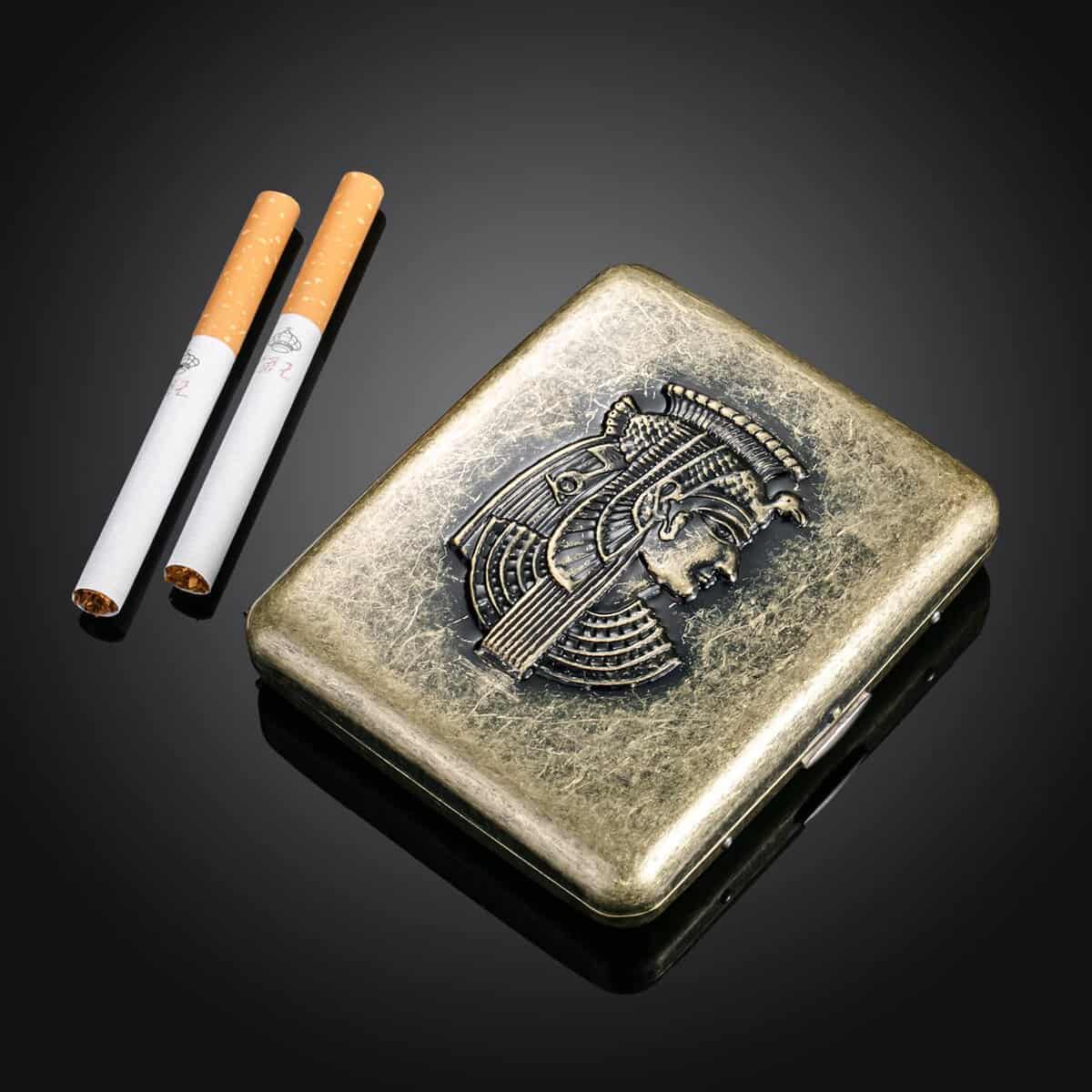 Vintage uomo portasigarette in metallo con scatola regalo, retro portasigarette uomini donne antico portasigarette 20 sigarette in acciaio inox portasigarette per gli uomini scatola di sigarette