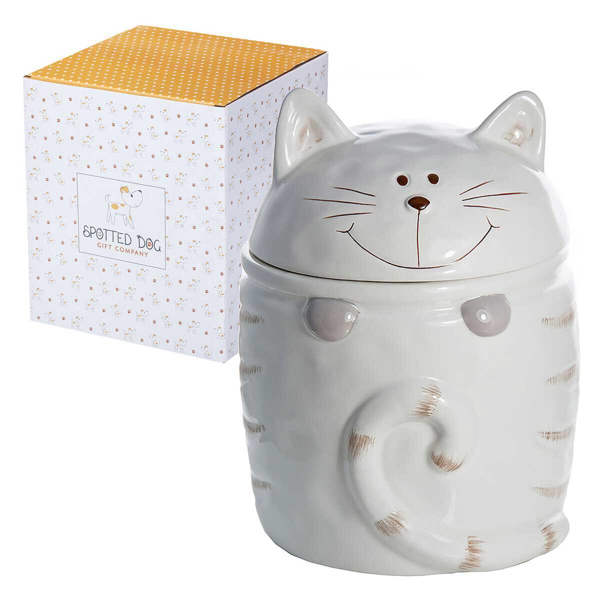SPOTTED DOG GIFT COMPANY - Biscottiera a forma di gatto - barattolo da cucina - idee regalo per donna, uomo e amanti dei gatti - in ceramica - bianco