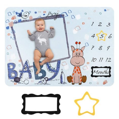 Coperta in flanella per foto milestone neonato HALOVIE, perfetta per baby shower, regalo ideale di 130 x 100 cm.
