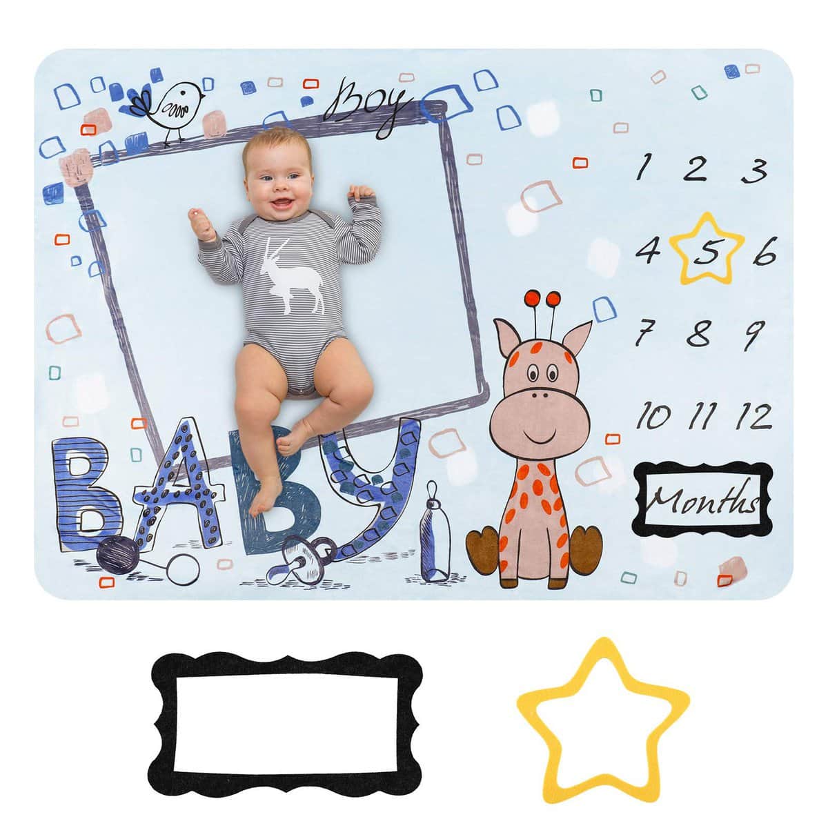 HALOVIE Coperta Mesi Neonato Coperta Milestone in Flanella per Foto Sfondo Fotografia Neonato Regalo per Baby Shower 130 x 100 cm