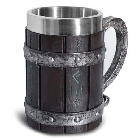 Boccale da birra vichingo nordico – grande, quercia, acciaio inox, legno e resina, 3D, regalo papà, 550 ml