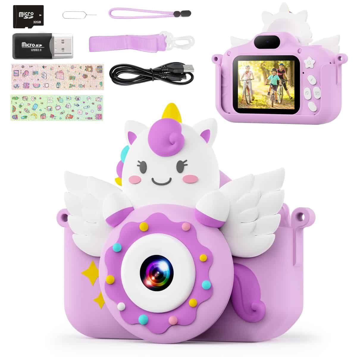 TIATUA Macchina Fotografica 1080p per bambini, Ricaricabile, Fotocamera Digitale con Scheda SD 32GB & 2.0 Pollici Schermo, Regalo Giocattolo di Natale &Compleanno per Ragazze 3-10 Anni