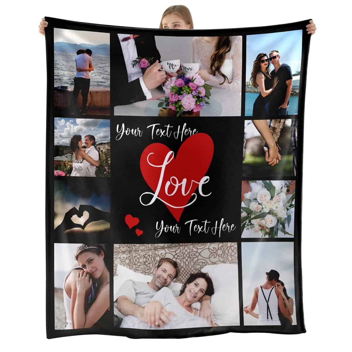 Cherisele Coperta Personalizzate Con Foto e Testo 127x178cm,Plaid Collage di Foto Regali Personalizzato Per Compleanni, Anniversari Per Papà, Mamma, Bambini, Amici e Amanti Regalo Natale(Stile 10)