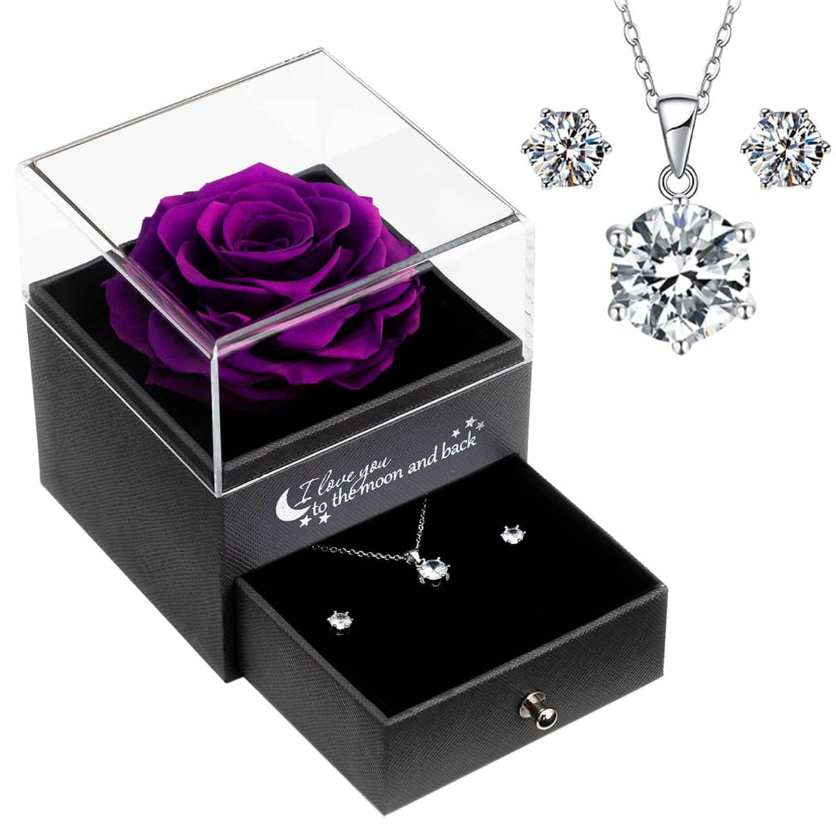 Sunia Rosa Eterna - Vera Rosa Viola Stabilizzata con Regalo Collana Donna Argento, Fiore di Rosa Reale Incantato per L'anniversario di San Valentino Regali Natale per le Donne Mamma