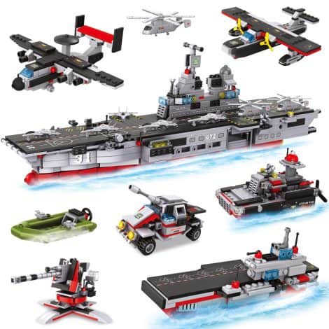 Set di costruzione Nave da Guerra Militare, 1161 pezzi, 13 in 1, regalo per ragazzi 6+ anni.