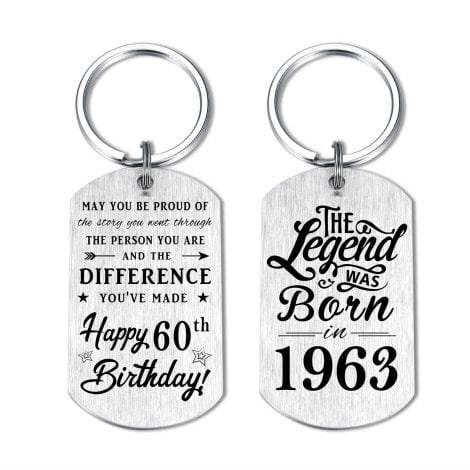 Yobent Portachiavi Personalizzato Compleanno 60° Uomo Donna, Regalo Unico 2*1.1inch