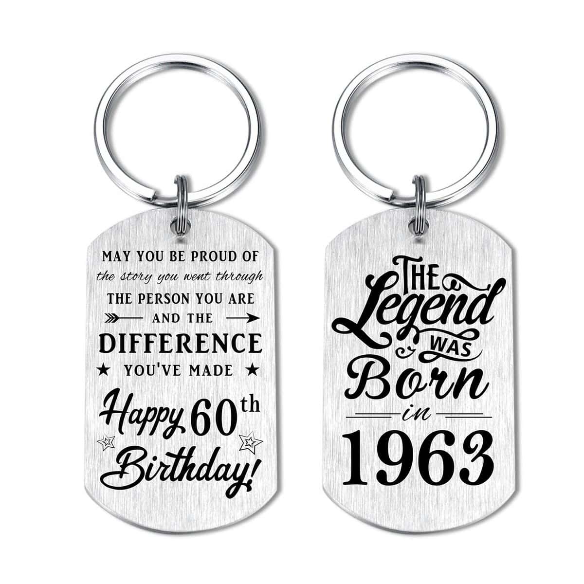 Yobent Regalo di compleanno per uomini, donne, lui, portachiavi personalizzato di buon compleanno, regalo da uomo per compleanno unico, 60°, 2*1.1inch
