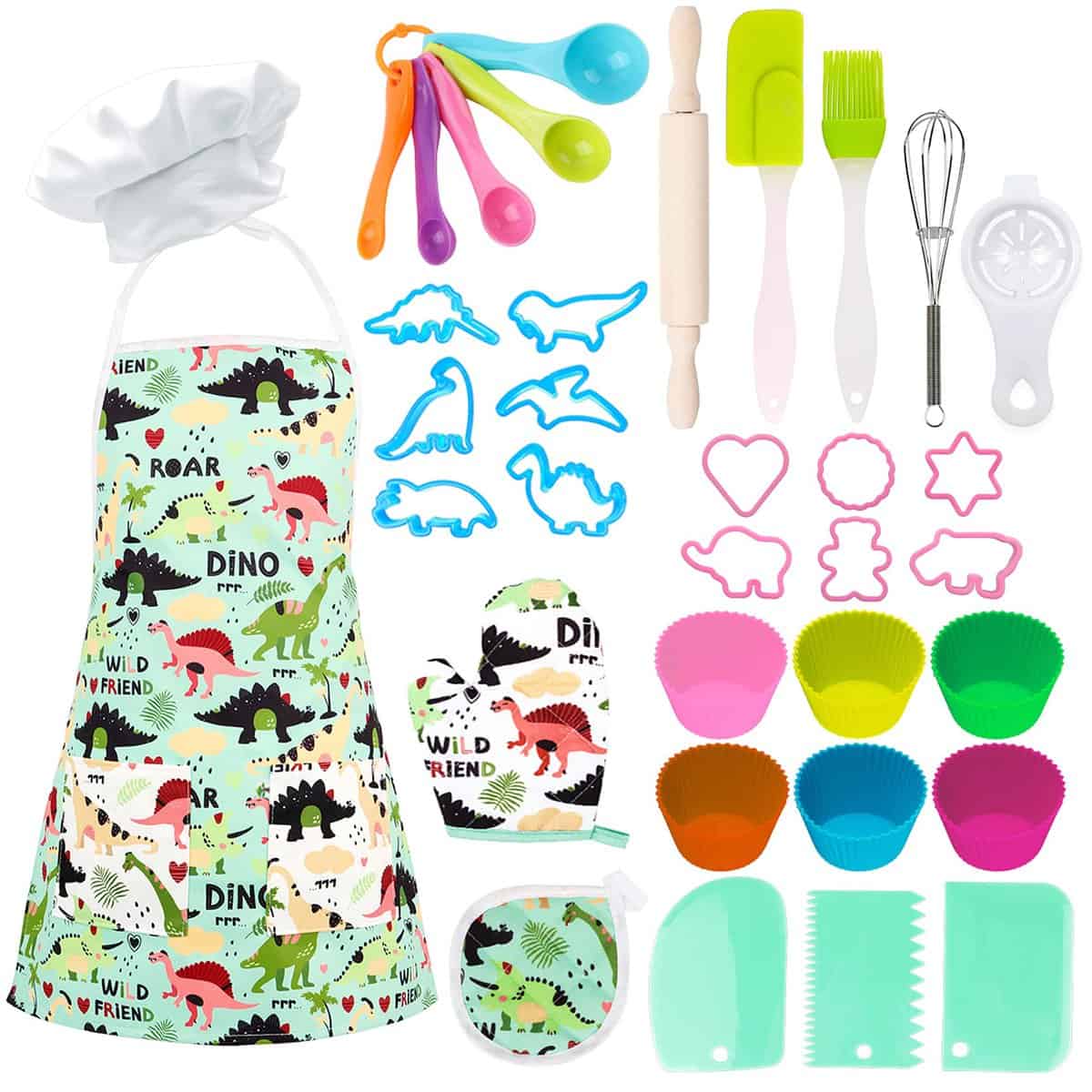 STAY GENT Set da Chef per Bambini 35 Pezzi, Reale Set Cucina Set da Cucina e da Forno, Grembiule da Dinosauro, Gioco di Ruolo da Cuoco Giocattolo da Cucina Regali per Ragazzi Ragazze 3 4 5 6 7 8 Anni