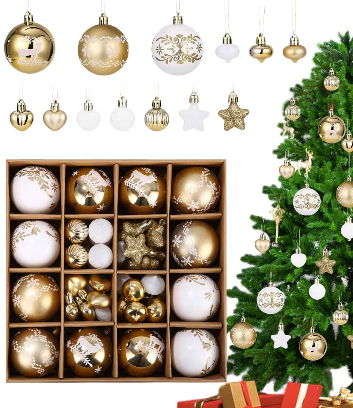 SOBEAU 52 Pezzi Palle di Natale,Plastica decorazioni per albero di Natale Ciondoli Ornamenti Infrangibilial line Natalizie,Natale