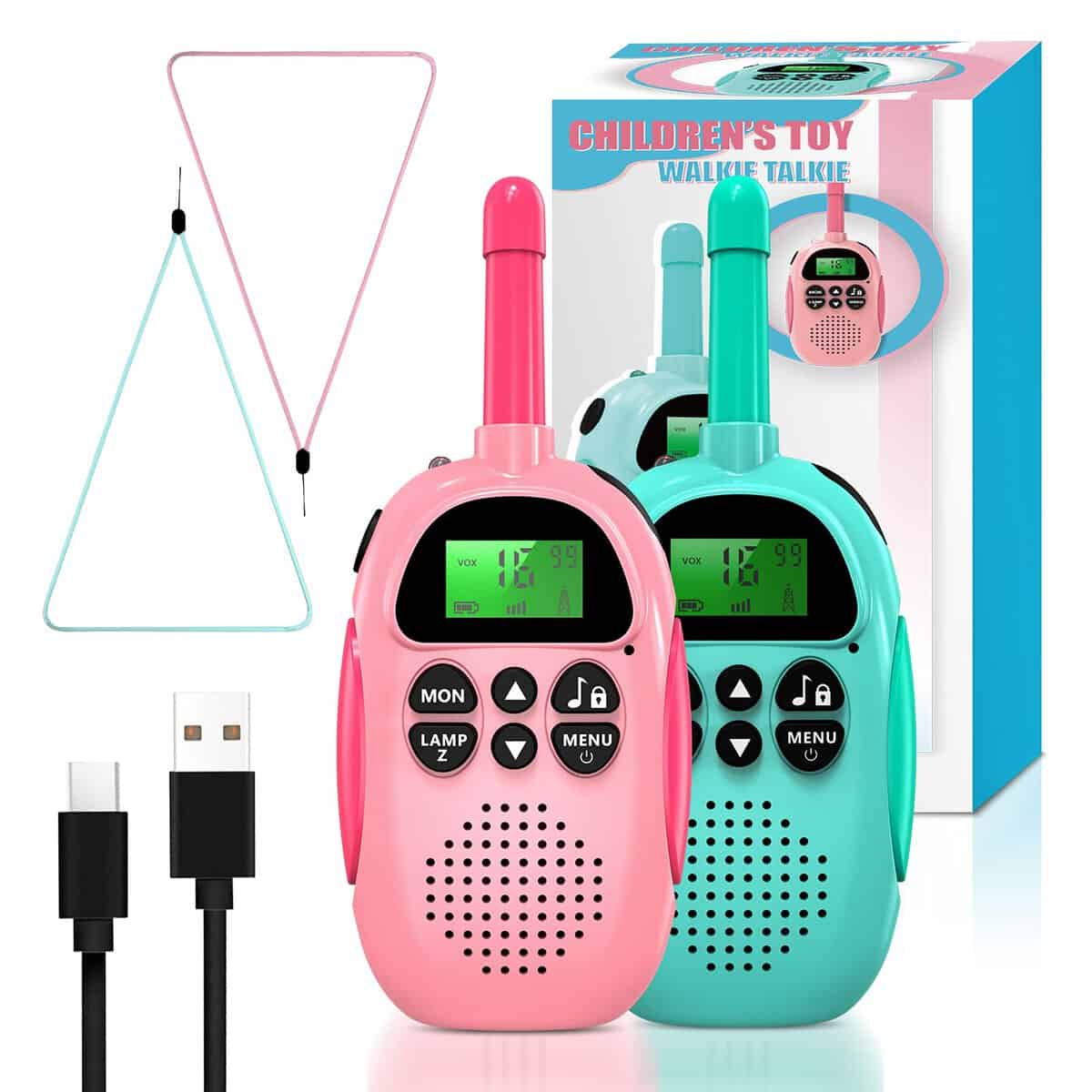 Ukuu Walkie Talkie Bambini 16 Canali Radio Giocattolo a 2 Vie con Torcia, Ricaricabili Walkie Talkie VOX 3KM a Lungo Raggio e Clear Sound - Regalo di Compleanno Giocattoli delle Ragazze dei Ragazzi