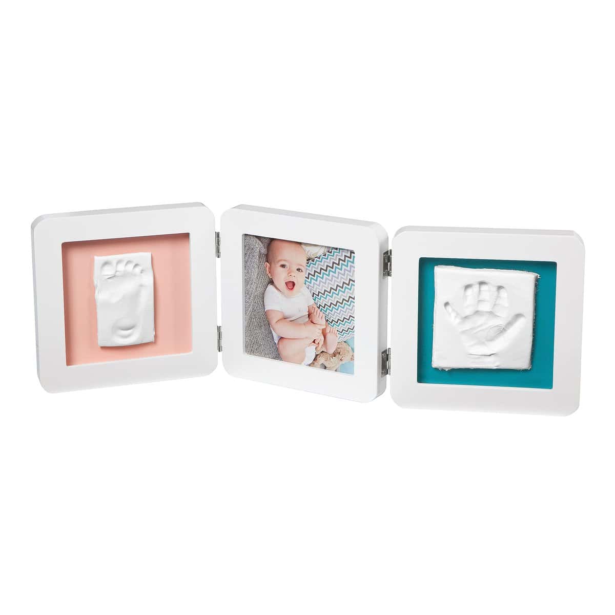 Baby Art My Baby Touch Double Porta Foto Con 2 Kit Impronte Per Mani E Piedi Del Neonato, Regalo Nascita O Bomboniera Battesimo, Bianco