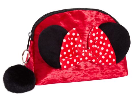 Borsa per trucco Disney con doppio astuccio rosso in velluto, perfetta per viaggiare.
