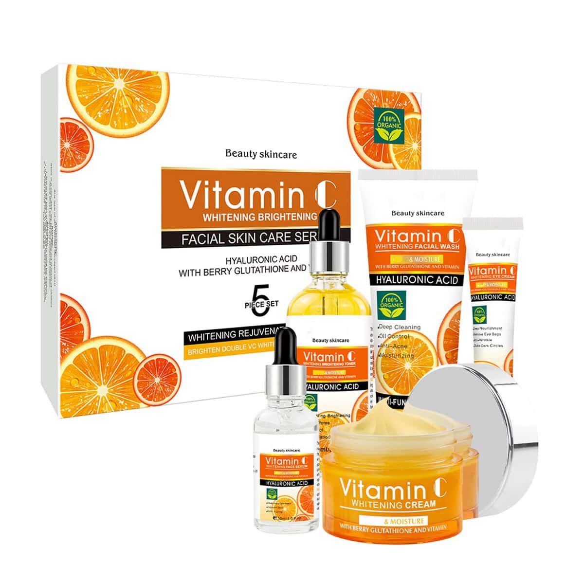Fashion Base Set regalo per la cura della pelle per ragazze adolescenti, siero vitamina C per viso, regali per lei, set e kit per la cura della pelle illuminante (confezione da 5)