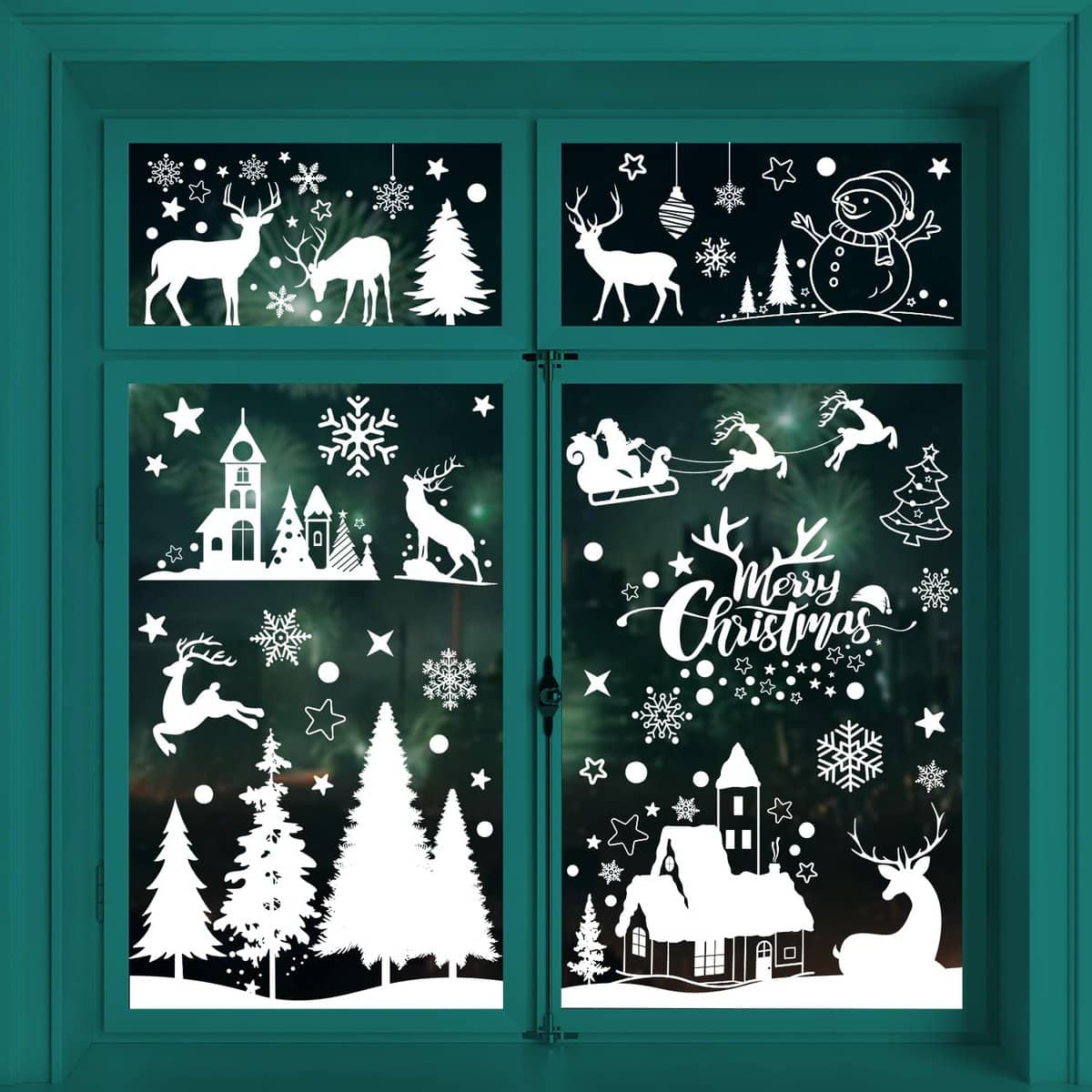 Vetrofanie Natalizie per Vetrine, 9 Fogli Adesivi Natalizi Finestre Vetro Porta Decorazioni Natalizie Riutilizzabili Bianche Vetrofanie Natale per Vetrine Negozio Grandi Addobbi Natalizi per la Casa