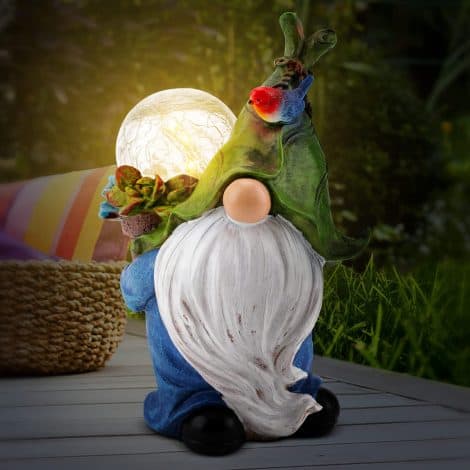 Statuetta Gnomo da Giardino, Dipinta a Mano, Impermeabile, con Luce Solare, per Esterni.