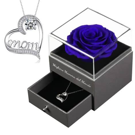Yamonic Rosa Stabilizzata con Collana Argento per il Migliore Regalo di Compleanno per la Mamma.