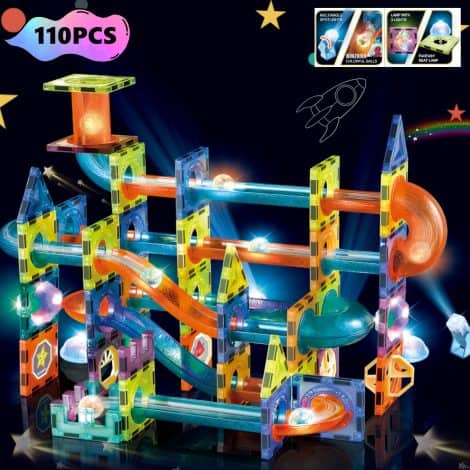 Set magnetico luminoso BINZKBB Deluxe con 110 pezzi per costruzioni, gioco educativo STEM creativo per bambini dai 3 agli 8 anni. Ideale come regalo.