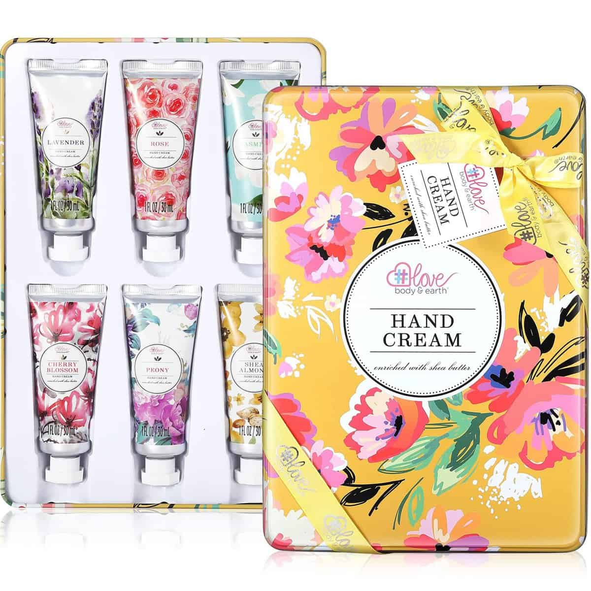 BODY & EARTH Crema Mani Set Regalo Donna 6 PCS per Donne, Crema Mani Arricchito con Burro di Karitè e Glicerina per Pelle Secca, Confezione da Viaggio, Set Regalo San Valentino, Compleanno per Moglie e Mamma