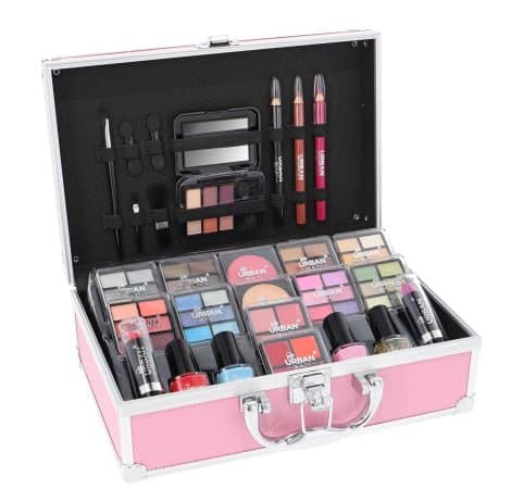 Valigetta da Trucco Vegana Rosa Caldo Love Urban Beauty – Kit 82 pezzi, per ragazze e donne.