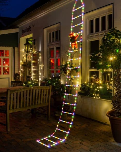Luci di Natale Geemoo 3M con 338 LED, Scala e Babbo Natale, 8 modalità, Funzione Timer e Memoria, per Finestre e Interno.