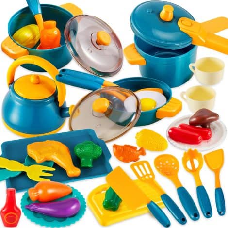 Set Accessori Cucina per Bambini LINFUN KIDS, Pentole Giocattolo Cucina, Giochi Imitazione Cibo Regalo Bambini 3-5 Anni.