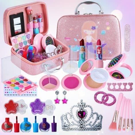 Set di trucchi lavabili per bambine con scatola da principessa. Il regalo perfetto per compleanni e Natale delle ragazze da 4 a 9 anni.