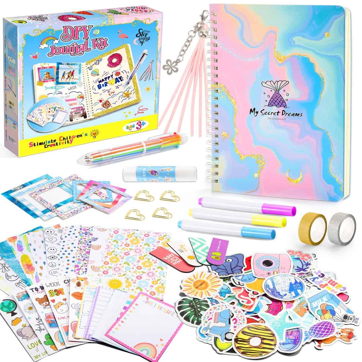 HappyKidsClub Regalo Bambina 4 5 6 7 8 9 10 Anni, Diario Segreto Scrapbooking Giochi Bambina 6 7 8 9 10 Anni Femmina Cancelleria Bambina Gadget Compleanno Bambina Giochi Bambina Bullet Journal